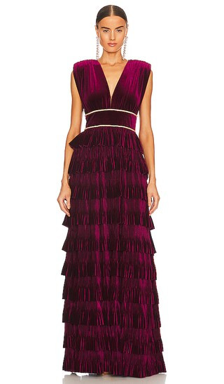 Velvet Flared Gown in Burgundy | Revolve Clothing (Global)
