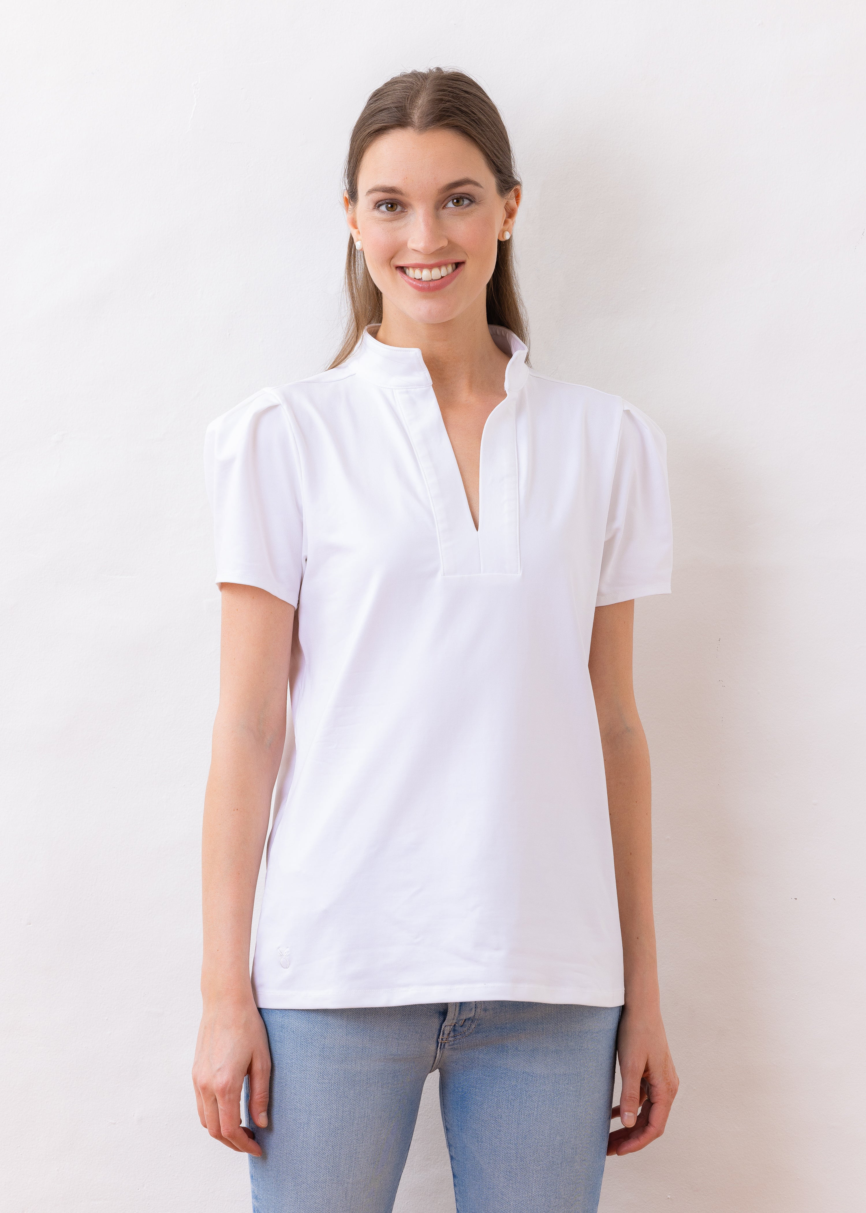 Parker Puff Sleeve Top in Eco Jersey (White) | Dudley Stephens