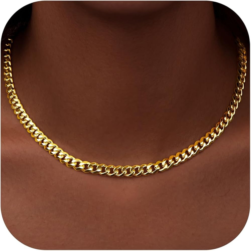 WomenGifts Cuban Link Chain Necklace for Women, Waterproof 14k Gold Silver Plated Chain Choker, N... | Amazon (US)