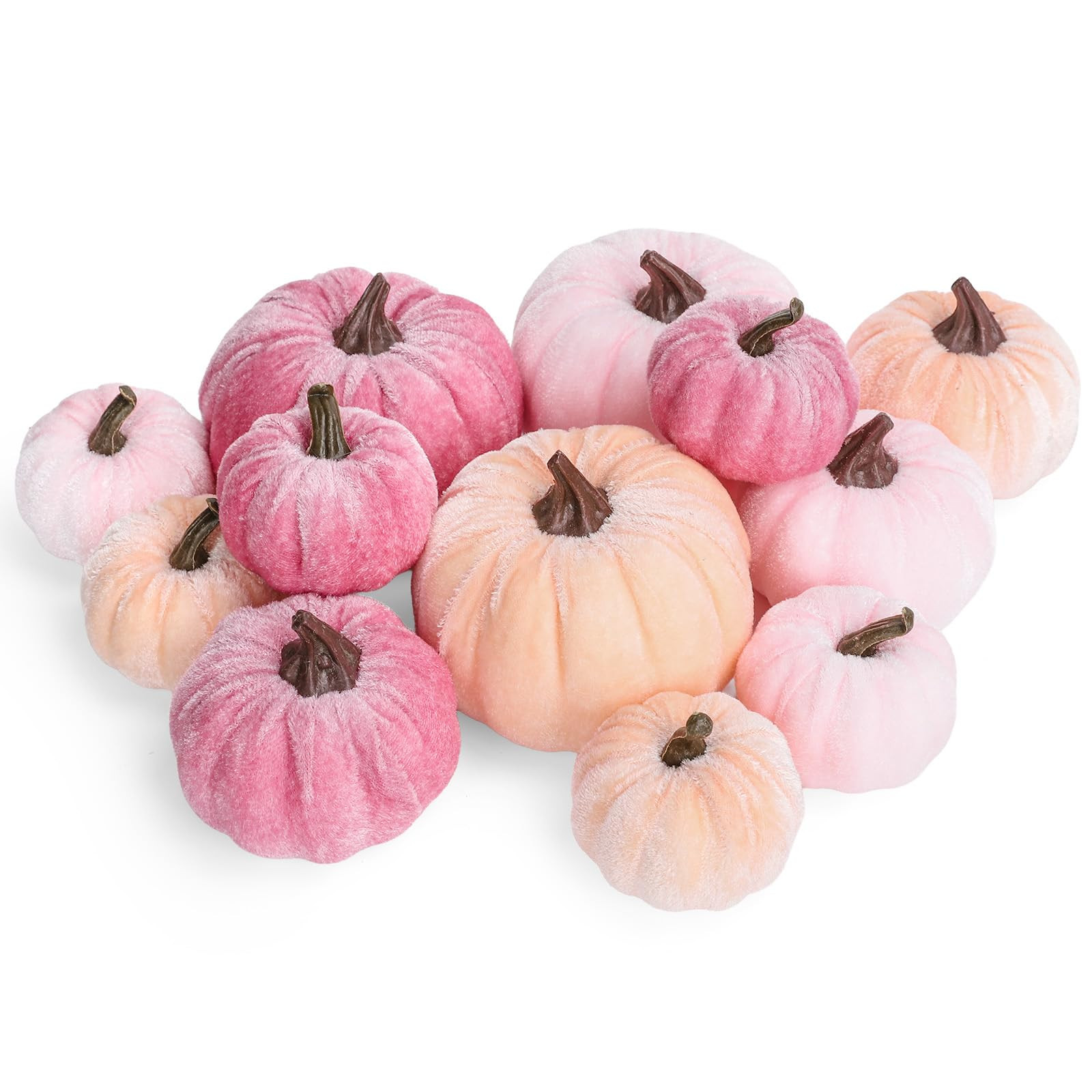 Whaline 12Pcs Fall Artificial Pumpkins Blush Coral Pink Peach Pink Fake Velvet Pumpkins 3 Sizes A... | Amazon (US)