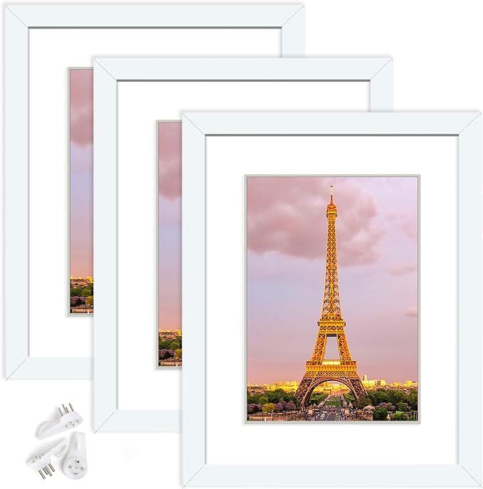 upsimples 8.5x11 Picture Frame Set of 3,Made of High Definition Glass for 6x8 with Mat or 8.5x11 ... | Amazon (US)