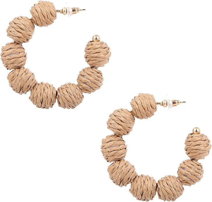 Raffia Hoop Earrings for Women Boho Colorful Rainbow Beaded Earrings Bohemian Statement Rattan Ea... | Amazon (US)