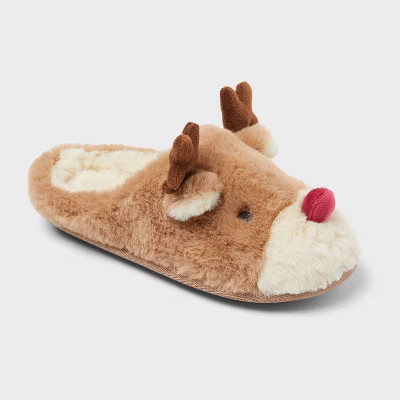 Kids' Reindeer Scuff Slippers - Wondershop™ Brown 6-7 | Target