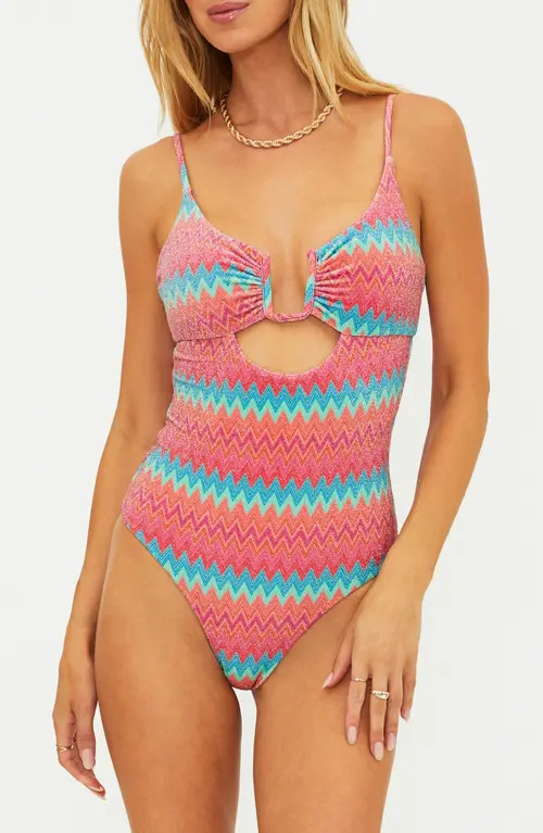 Beach Riot Lindy Cutout One-Piece Swimsuit in Strawberry Ice Chevron at Nordstrom, Size Medium | Nordstrom