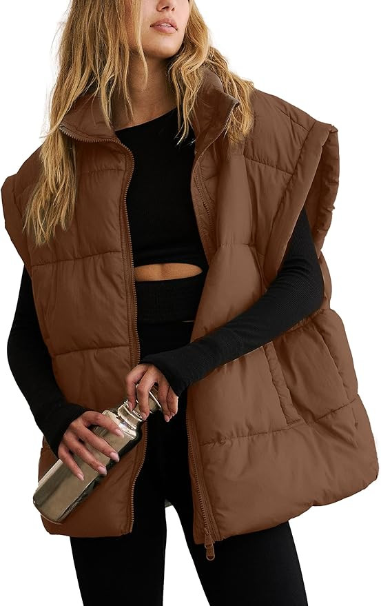 Ziqoty Sleeveless Lightweight Puffer Vest for Women Stand Collar Mid Length Padded Vest with Pock... | Amazon (US)