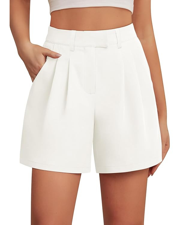 Feiersi Womens Casual Elastic Waist Wide Leg Suit Tailored Shorts Summer Dressy Work Shorts with ... | Amazon (US)