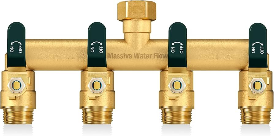 4 Way Hose Splitter, Heavy Duty Full Flow Garden Hose Splitter with 4 Large Metal Handles, Brass ... | Amazon (US)