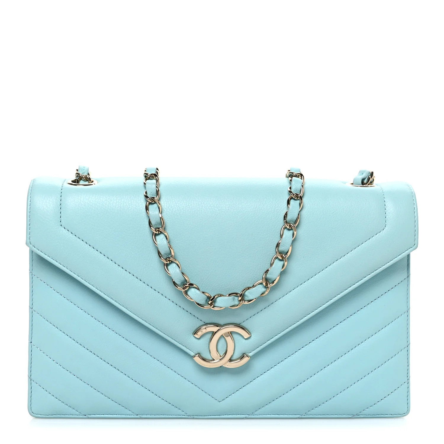 Chanel Calfskin Quilted Chevron Envelope Flap Turquoise 1865318 | FASHIONPHILE (US)
