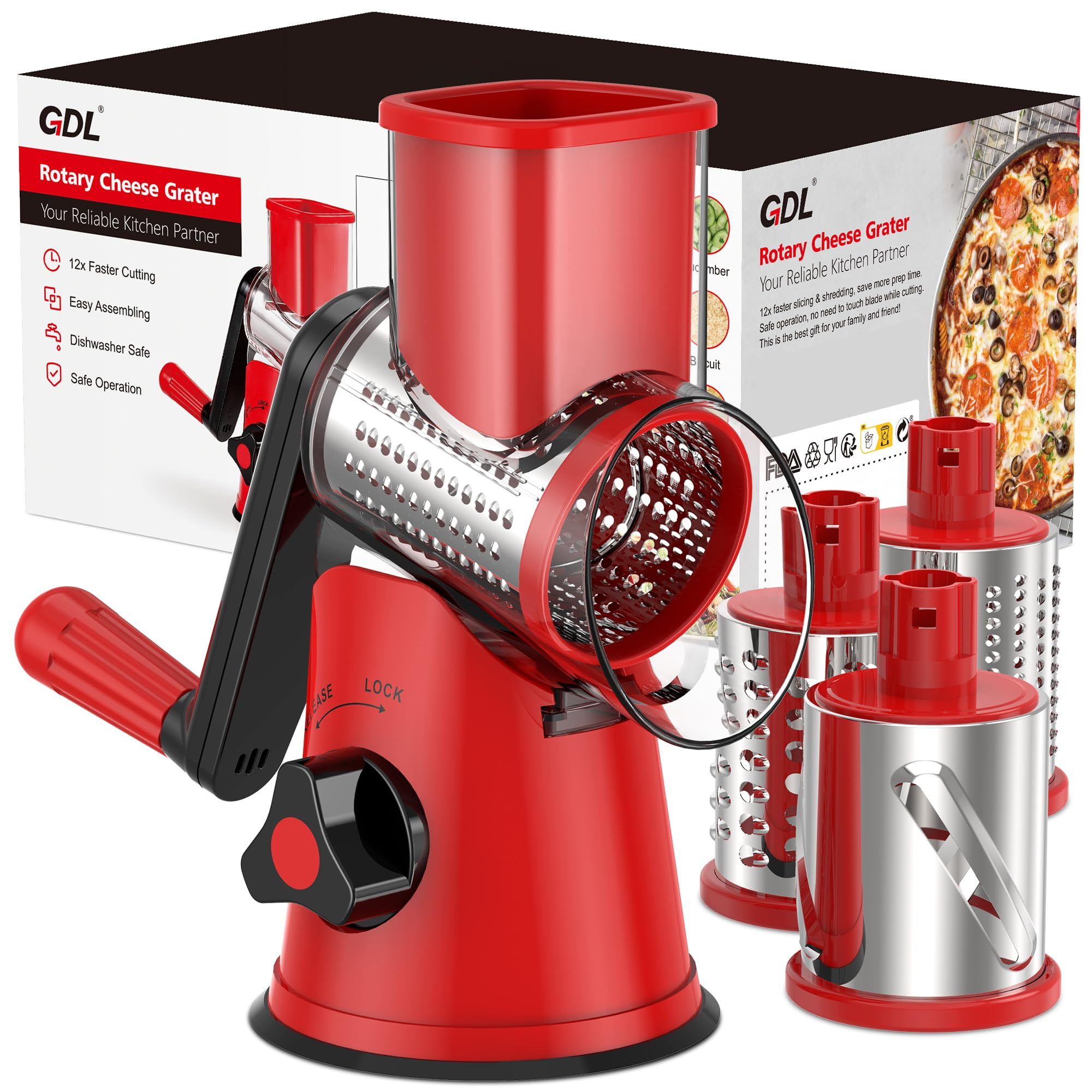 Cheese Grater Rotary, Rotary Grater for Kitchen, Kitchen Grater Vegetable Slicer with 3 Drum Blad... | Amazon (US)