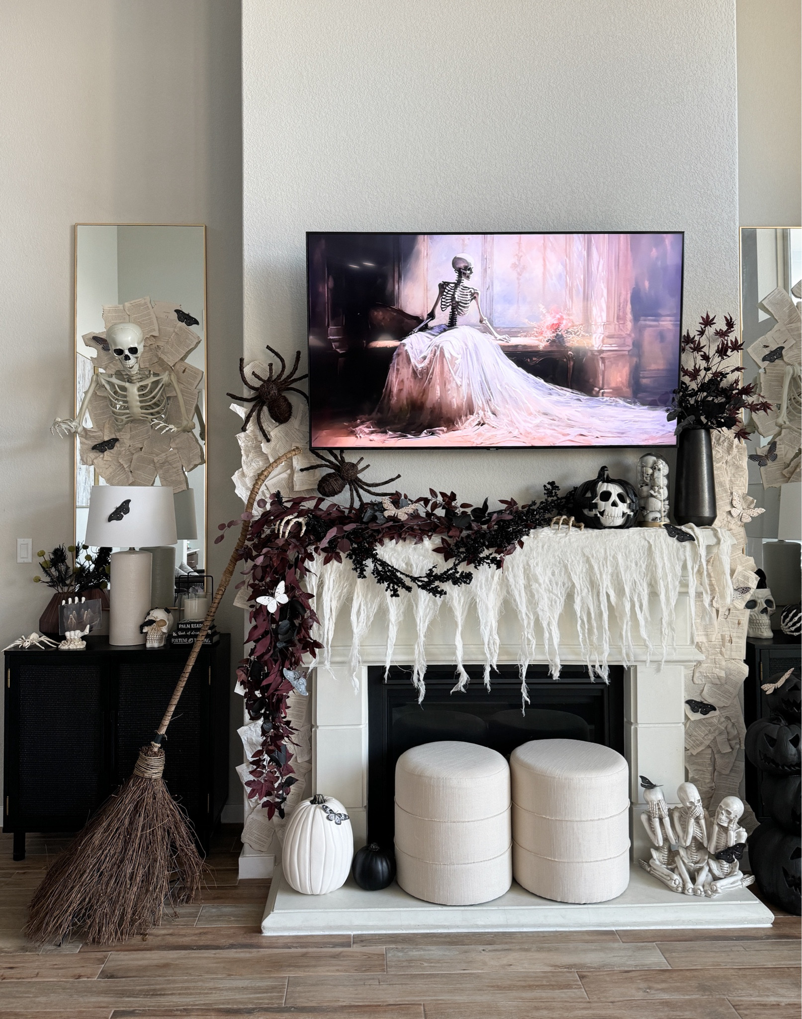 Halloween Mantle 

Florals are from hobby lobby and book pages were made by hand dying pages in tea and then burning/crumbling them up 

#LTKHome #LTKParties #LTKSeasonal