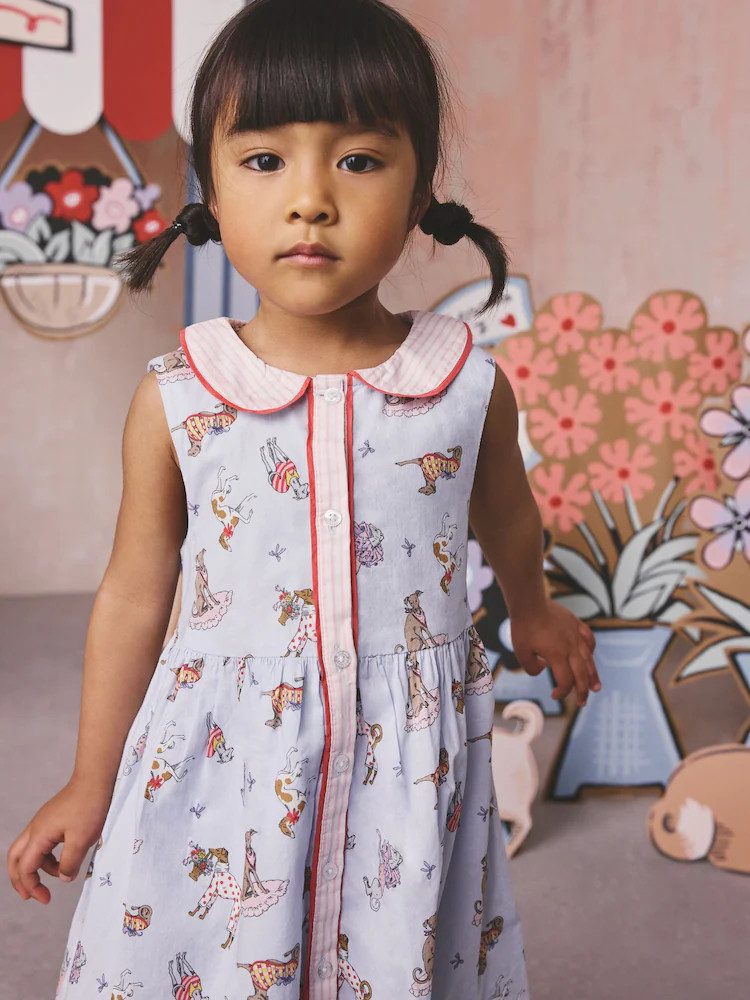 Cath Kidston Blue Fancy Dogs Cath Kidston Cotton Collar Dress (3mths-8yrs) | Next US