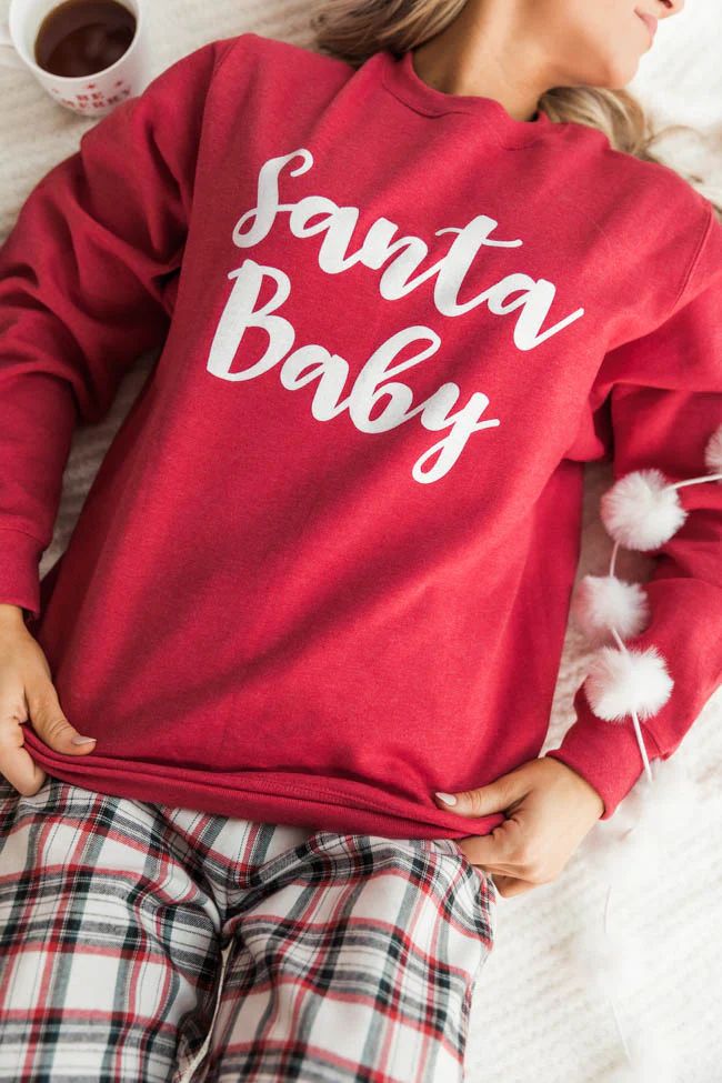 Santa Baby Graphic Heather Red Sweatshirt | The Pink Lily Boutique
