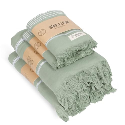Sand Cloud Turkish Bath Towels Bundle for Bathroom, Set of 4 (Classic Sage) - Large Size - 100% Certified Organic Cotton Yarn is Lightweight, Soft & Absorbent - Premium Bath & Hand Towels Dry Faster | Amazon (US)