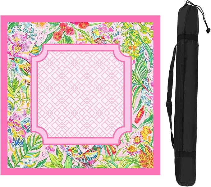 FYSUIMU Chinoiserie Bird Floral Mahjong Mat with Carrying Bag 31.5" x 31.5" Pink Green Flower Tab... | Amazon (US)