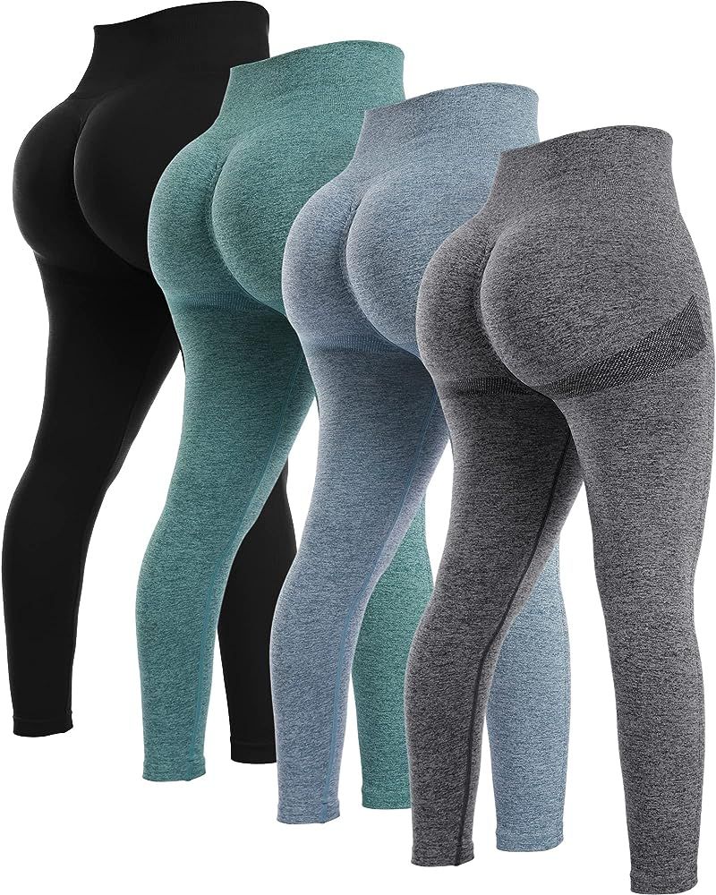 NORMOV 2 Piece Butt Lifting Workout Leggings for Women, Seamless Gym Scrunch Booty Lifting Sets | Amazon (US)