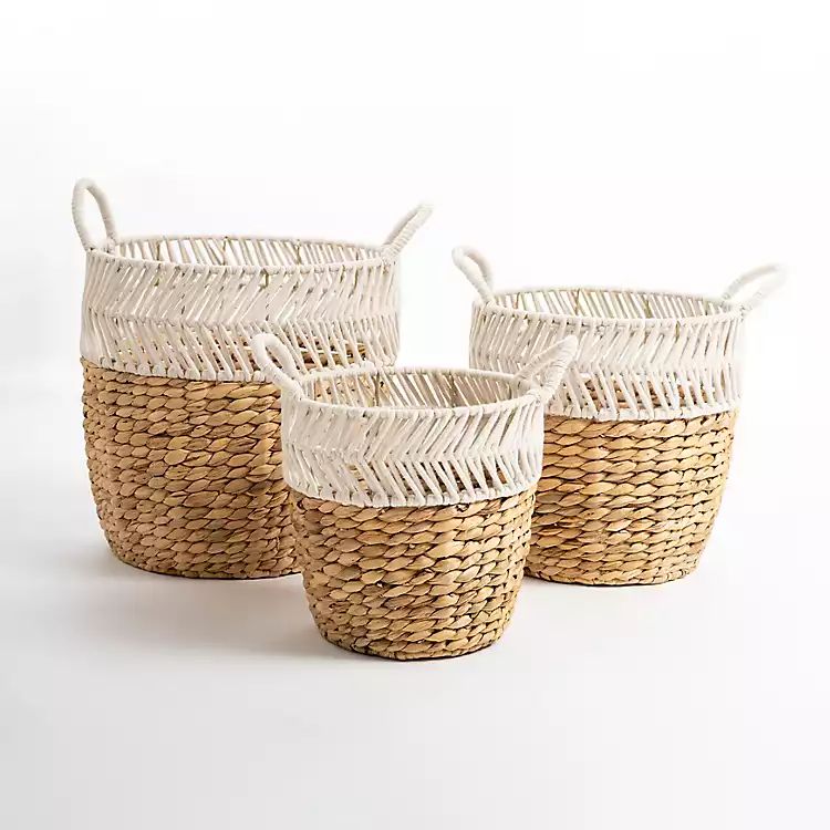 New! Water Hyacinth Color Block Baskets, Set of 3 | Kirkland's Home