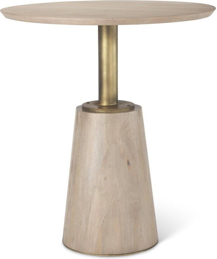 Maxwell 32 Inch Round Light Wood Tabletop And Base With Gold Metal Accent Pedestal Bistro Table | 1stopbedrooms