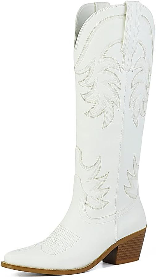 Erocalli Cowboy Boots for Women Embroidered Pull-On Chunky Stacked Heel Cowgirl Knee High Western... | Amazon (US)