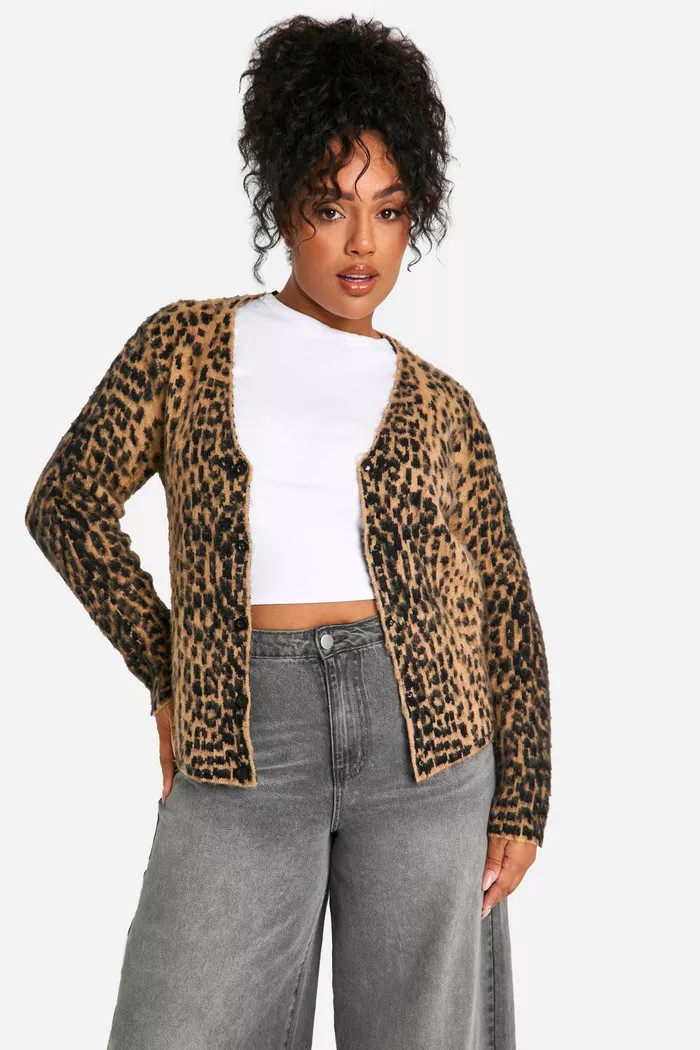 Plus Leopard Brushed Oversized Cardigan | boohoo (US & Canada)