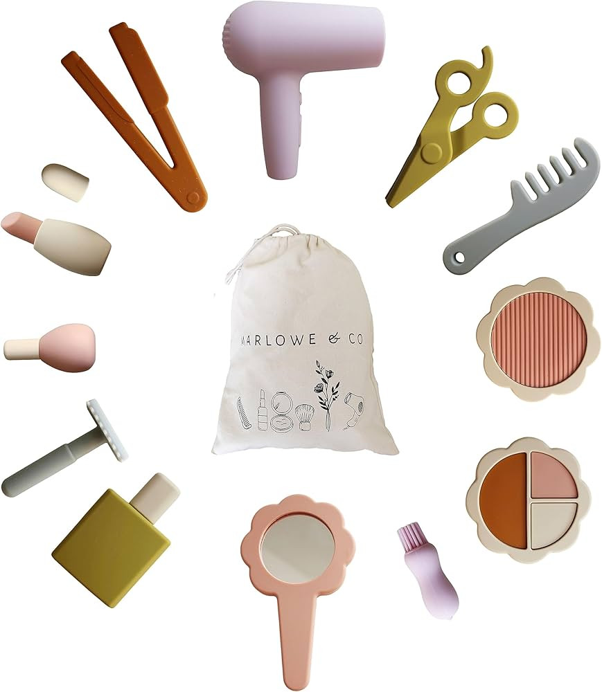 Marlowe & Co Silicone Hair Salon and Makeup Kit for Toddlers and Children, 12 Piece Pretend Play ... | Amazon (US)