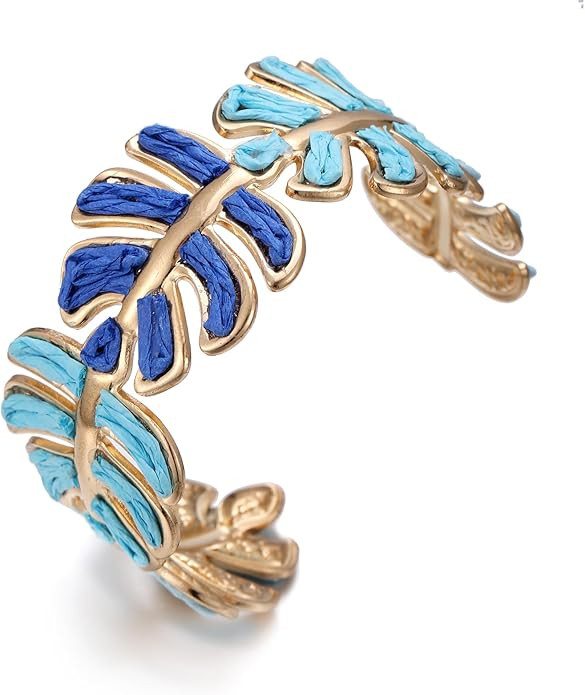 Women's Raffia Cuff Bracelet with Monstera Leaf, Handmade Summer Beach Jewelry, Vibrant Gradient ... | Amazon (US)