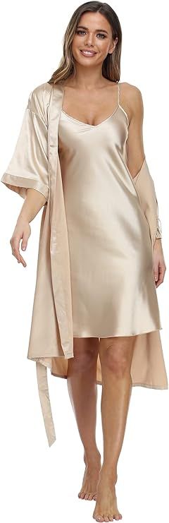 CostumeDeals Women's Satin Nightgown with Robes Set 2 Piece Sleepwear Sexy Lingerie Loungewear Pj... | Amazon (US)