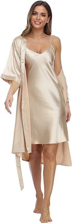 CostumeDeals Women's Satin Nightgown with Robes Set 2 Piece Sleepwear Sexy Lingerie Loungewear Pj... | Amazon (US)