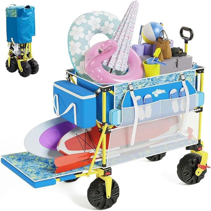 Double Decker Beach Wagon Cart, 400L Extra Large Capacity, 450lbs Heavy Duty, 54" Extendable Tail... | Amazon (US)