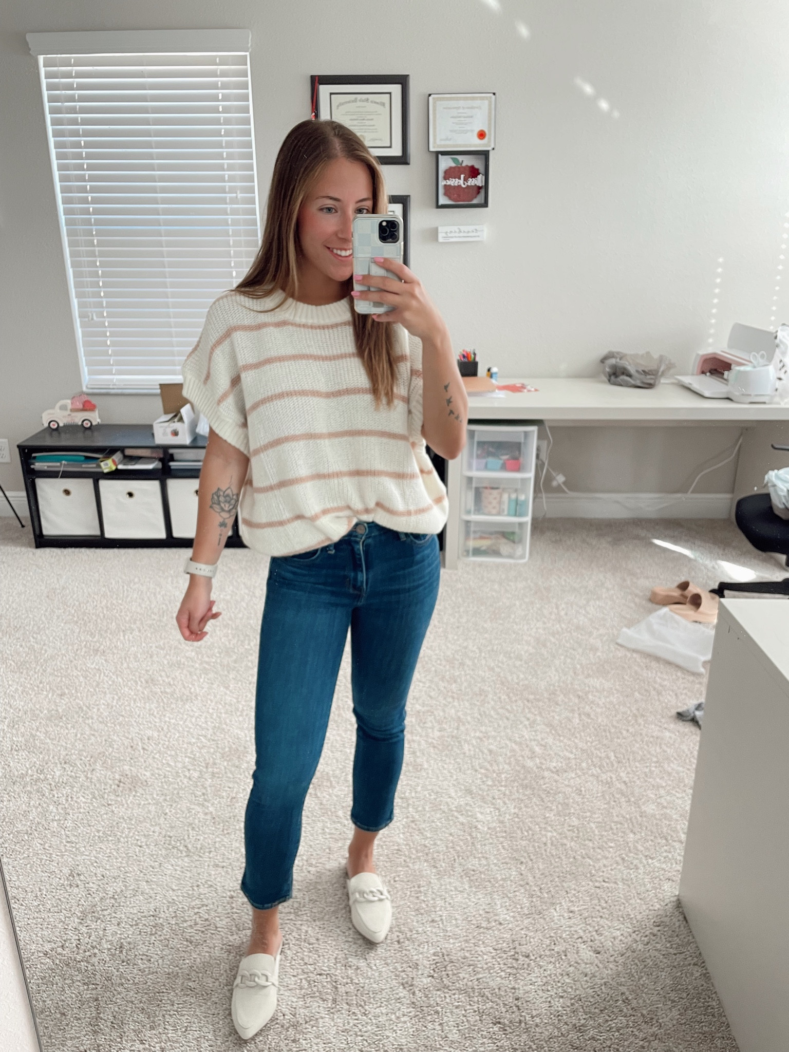 Casual outfit 

Stripped sweater. Jeans and mules. Casual neutral outfit. Short sleeve sweater  

#LTKfindsunder50 #LTKSeasonal