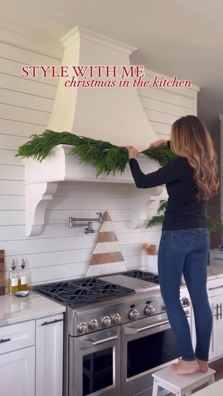 Christmas in the kitchen! I love using lots of lush green garland all over my home. It gives such a good pop of color and the Norfolk pine is perfect! I added some sprigs to it and a bow and thought it was so pretty when it was all done! 

#LTKHome #LTKSeasonal #LTKHoliday