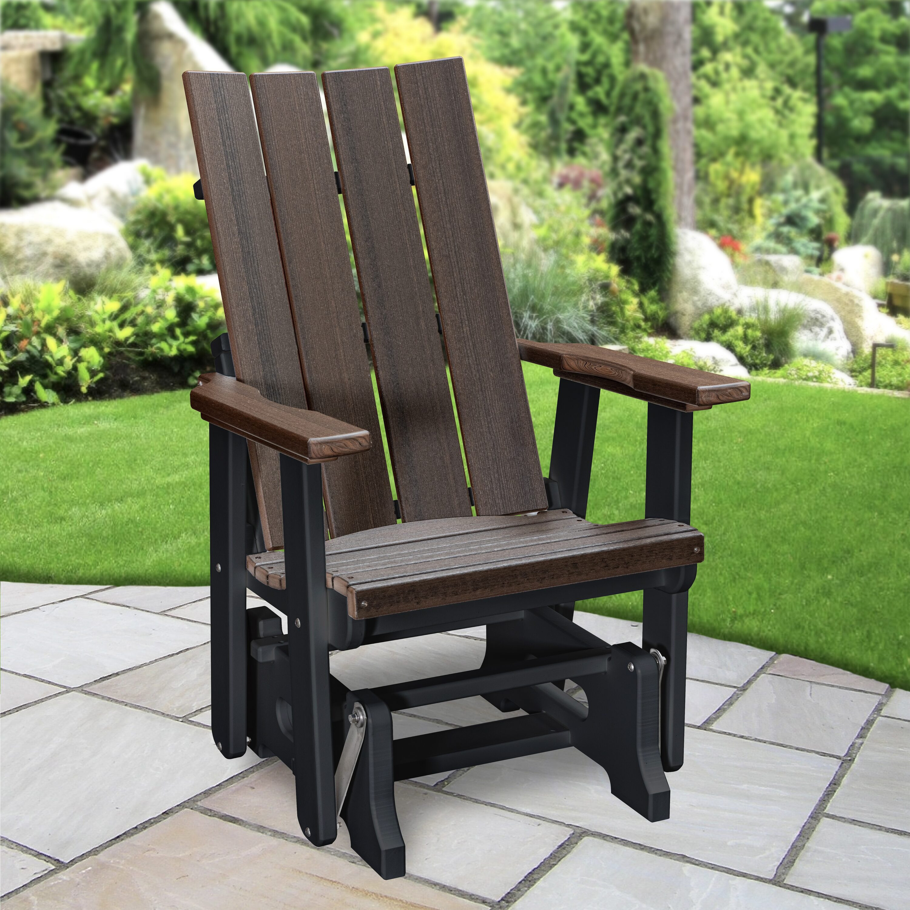 American Furniture Classics Brandon Black HDPE Frame Glider Adirondack Chair with Slat Seat one_size | 415BZBK | Lowe's