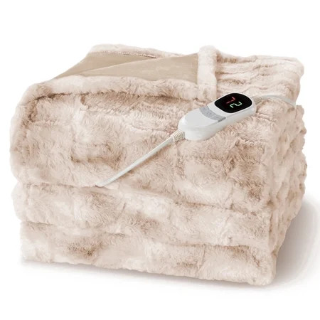 MARNUR Heated Blanket Electric Throw Extra Large Size 50"x72", Soft Faux Fur Heated Throw with 10 Heating Levels 4 Hours Timer Machine Washable, Khaki | Walmart (US)