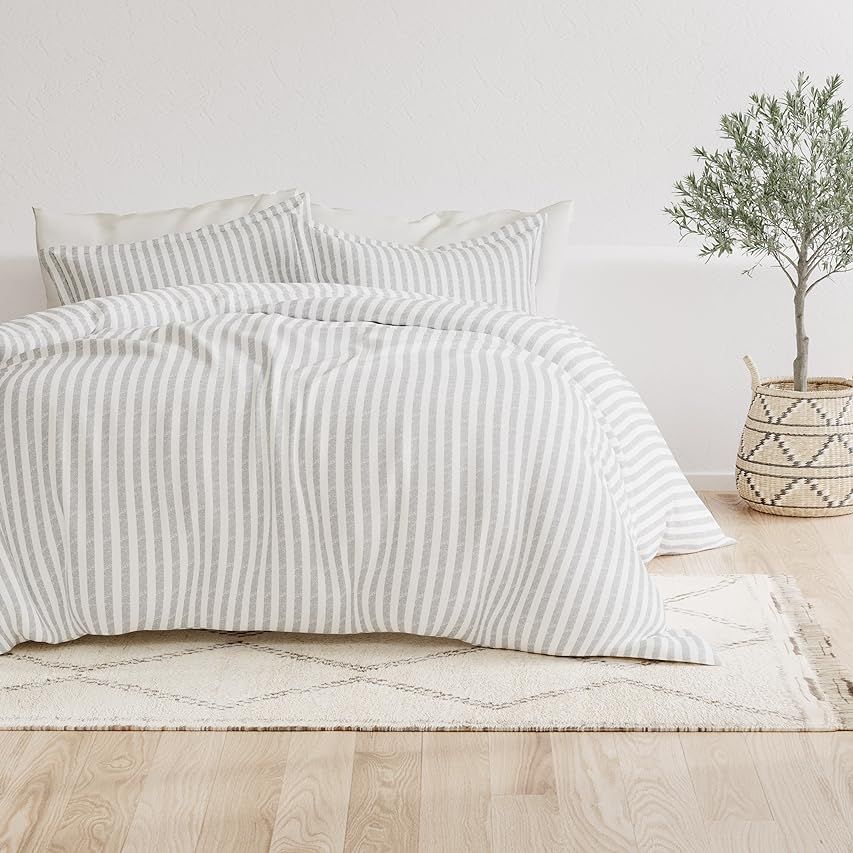 Wake In Cloud - Gray White Striped Duvet Cover Set, 100% Cotton Bedding, Grey Vertical Ticking Strip | Amazon (US)