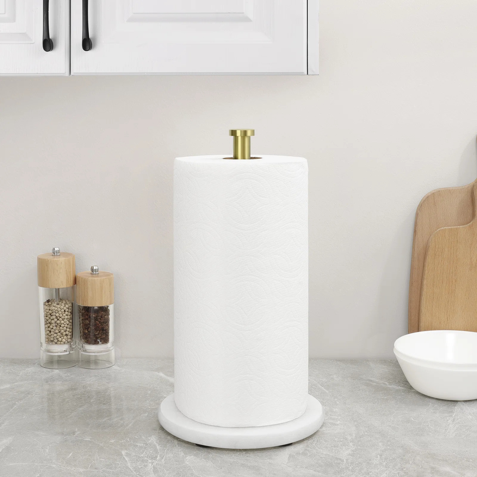 Marble Paper Towel Holder Gold Countertop Kitchen Standing Brushed Gold | Wayfair North America