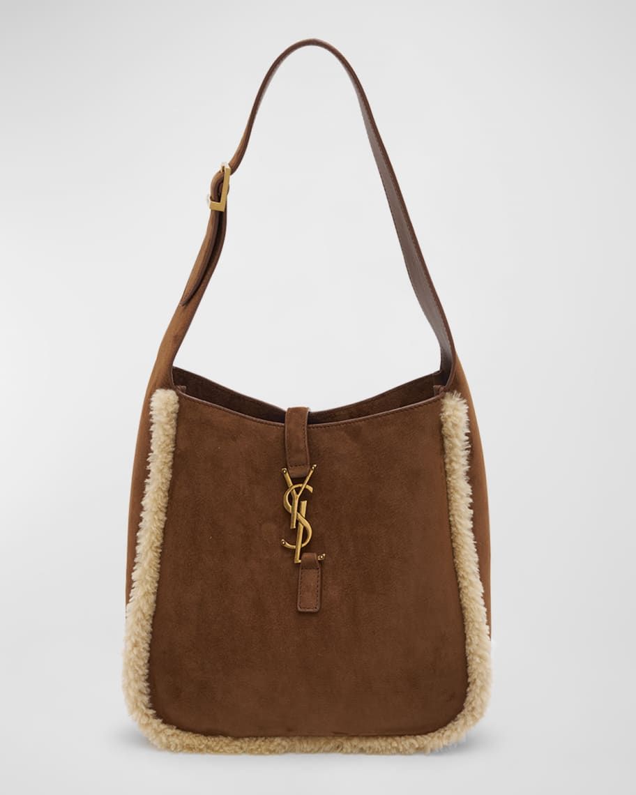 Saint Laurent Le 5 A 7 Small YSL Hobo Bag in Suede and Shearling | Neiman Marcus