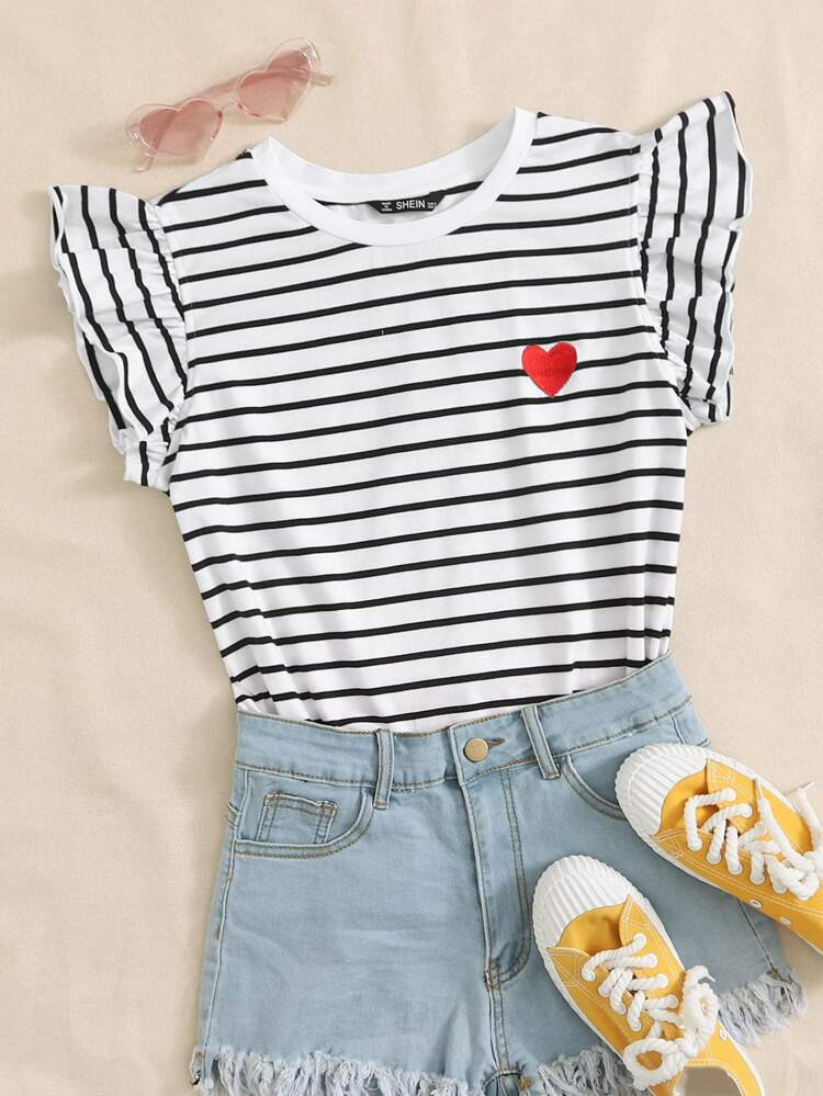 SHEIN EZwear Heart Print Striped Top | SHEIN