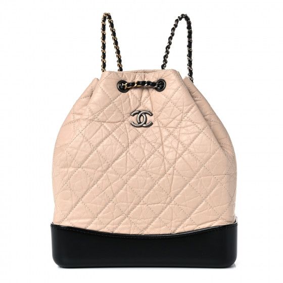 CHANEL Aged Calfskin Quilted Gabrielle Backpack Beige Black | Fashionphile