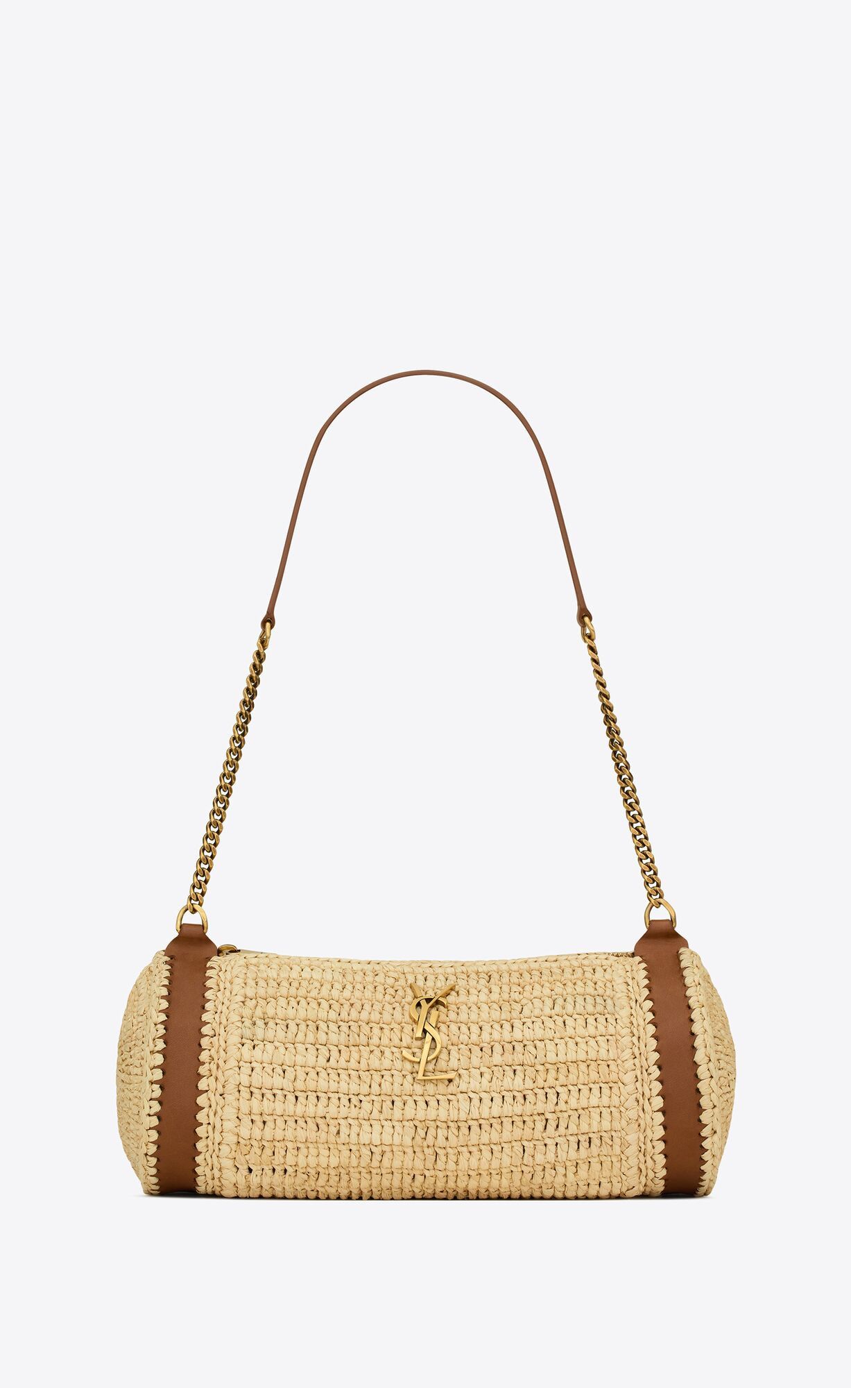 cassandre small cylindric bag in raffia and vegetable-tanned leather | Saint Laurent Inc. (Global)
