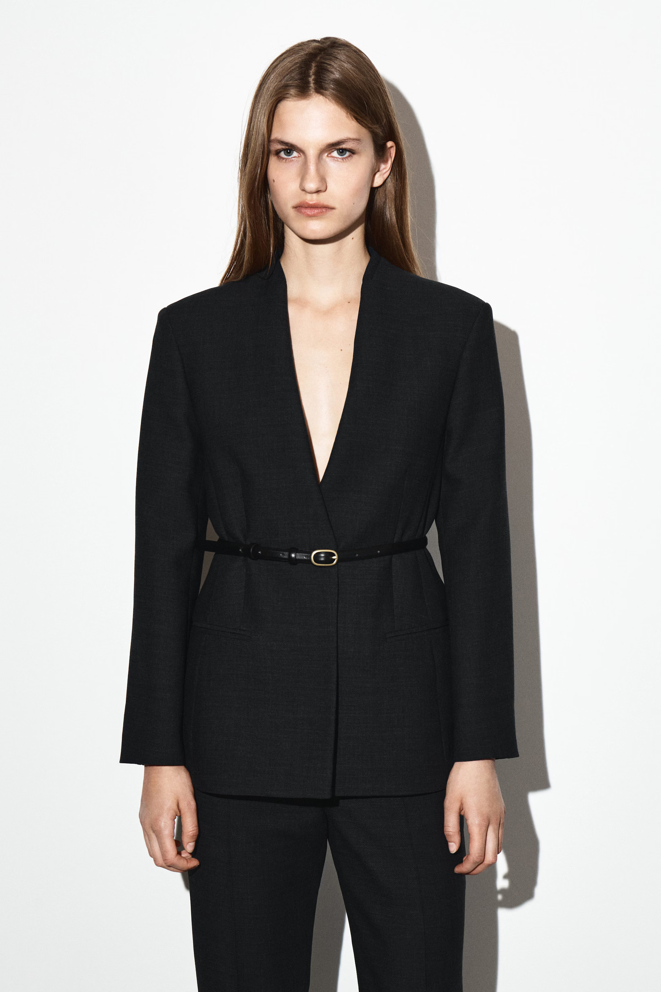 WAISTED COLLARLESS BLAZER - CHARCOAL | COS AU | COS (AU)