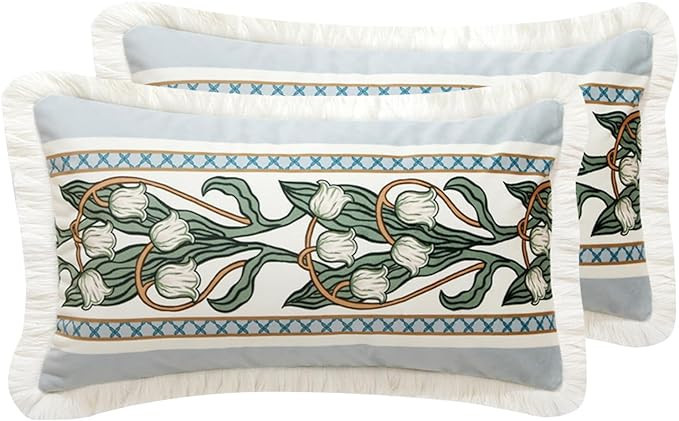 patdrea Decorative Square Throw Pillow Covers 12"*20",Velvet Soft Farmhouse Throw Covers,Floral T... | Amazon (US)