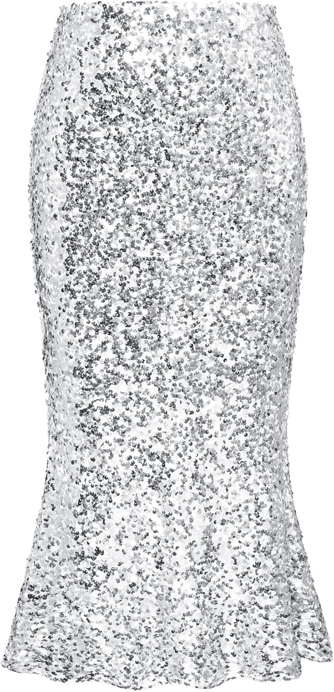 GRACE KARIN Women's Sequin Skirt Elastic High Waist Ruffled Hem Night Out Party Bodycon Midi Skir... | Amazon (US)