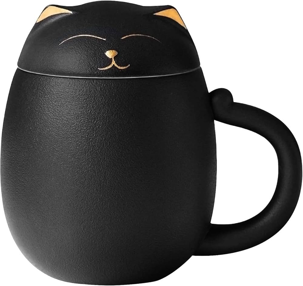 Liywall - Ceramic Tea Mug with Infuser and Lid, Cat Design Handmade Porcelain Tea Cup Strainer Wi... | Amazon (US)