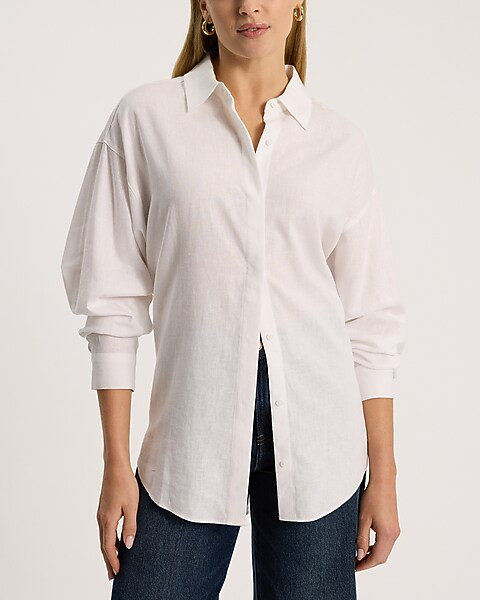 Linen-Blend Boyfriend Portofino Shirt | Express