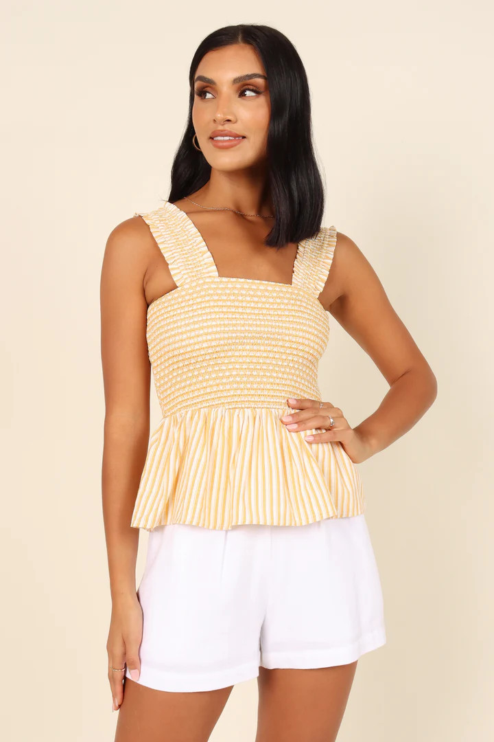 Desiree Peplum Top - Yellow Stripe | Petal & Pup (US)