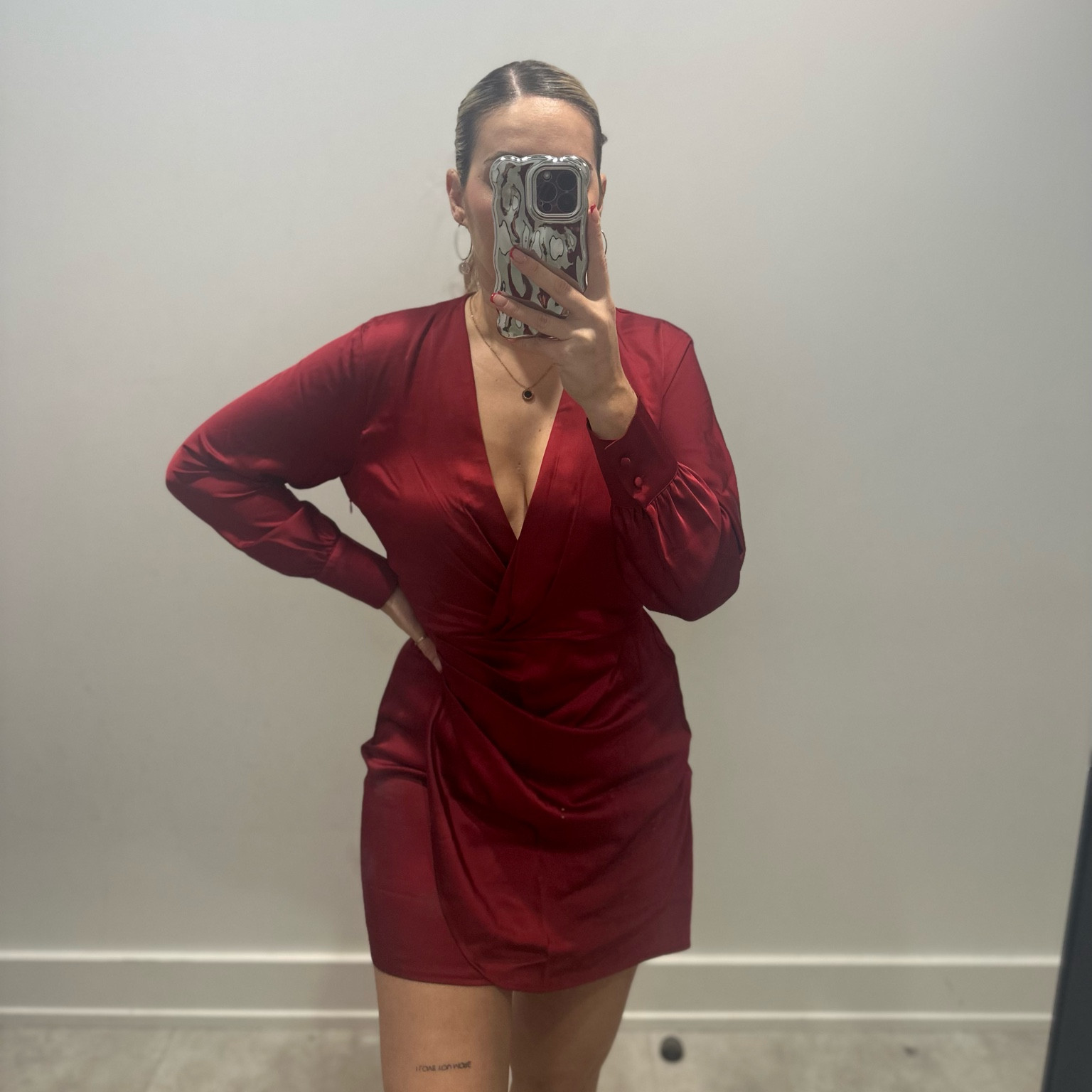 THE perfect Christmas dress; red long sleeve draped mini dress. Fits beautifully, the waist at the back is elasticated so it snatches you in and the drapes cover any tummy insecurities whilst the plunge v neck compliments any size bust - I’m obsessed!😍

#LTKHoliday #LTKSeasonal #LTKfindsunder100