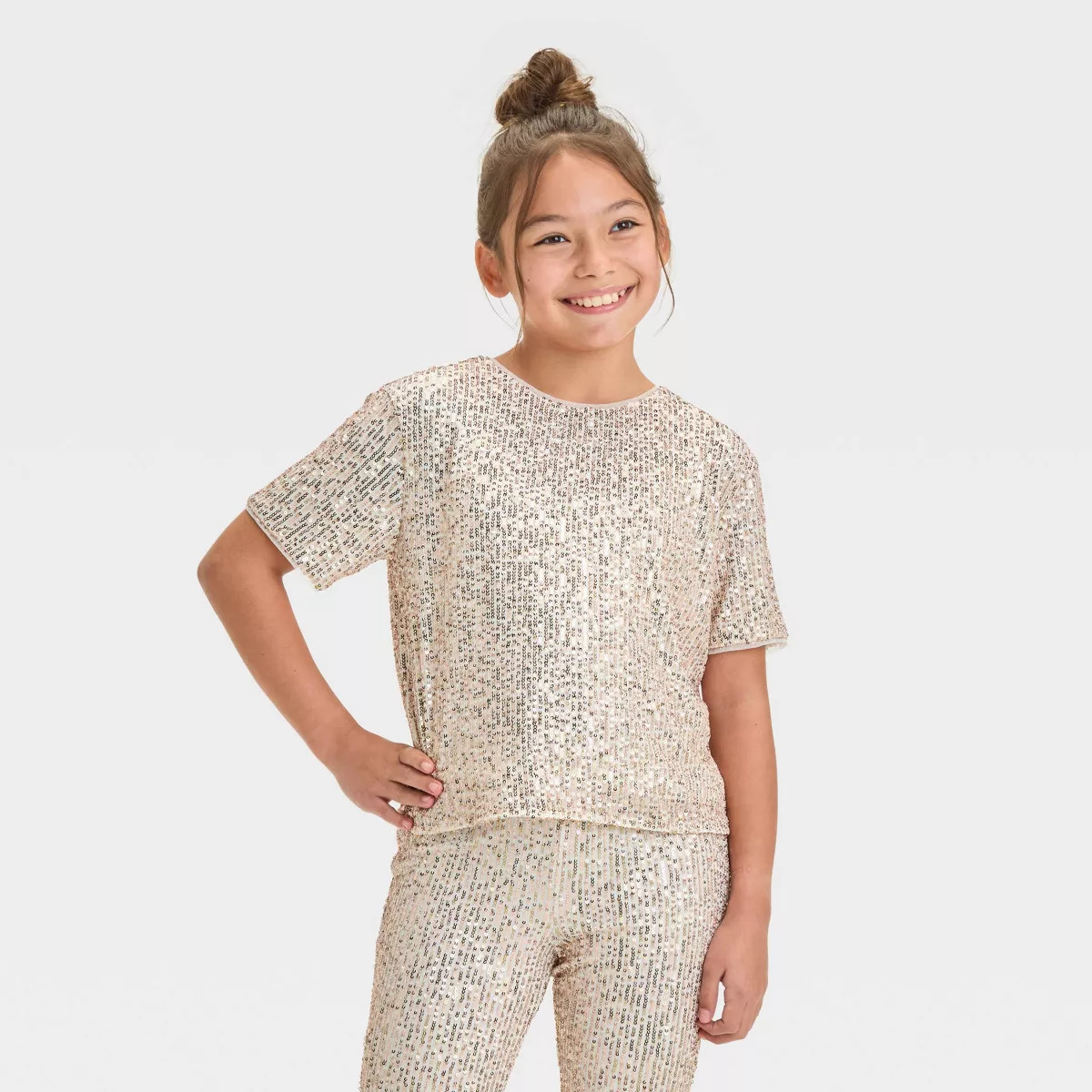 Girls' Short Sleeve Sequin Party Top - Cat & Jack™ | Target