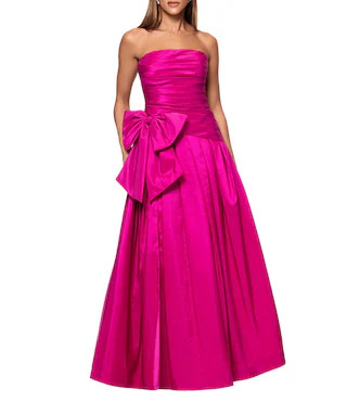 Taffeta Strapless Neck Sleeveless Bow A-Line Gown | Dillard's