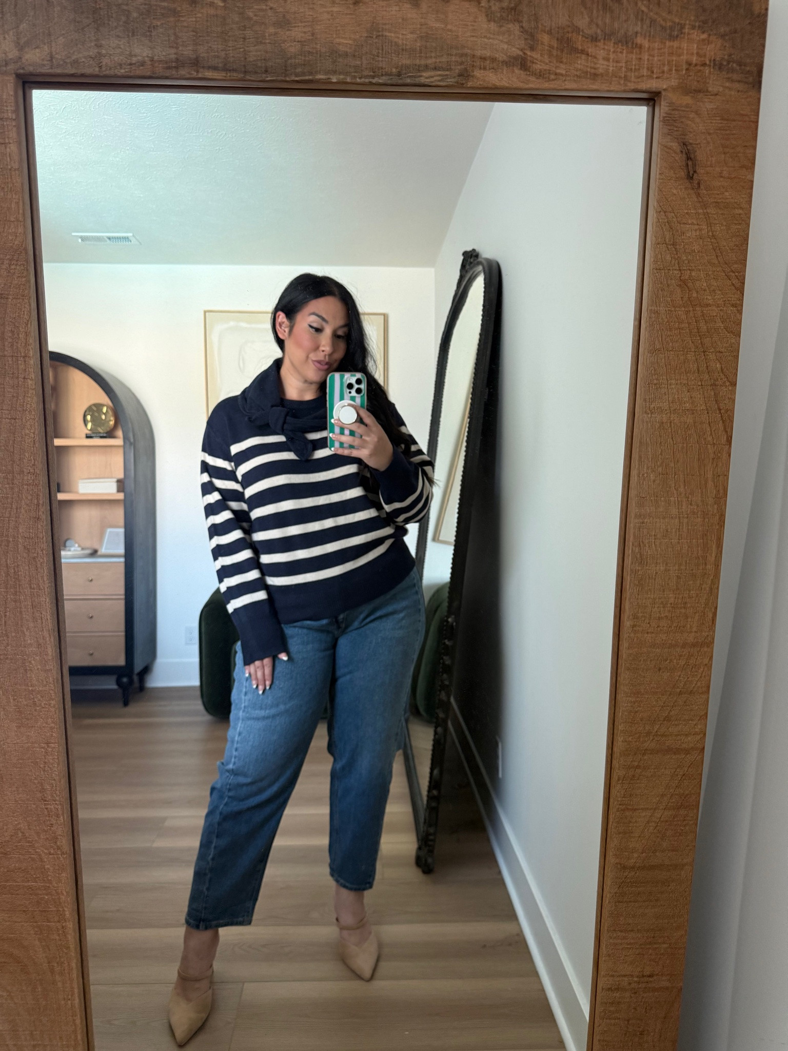 Love this scarf neck tie sweater moment! The denim is the same ones as the leopard print, so affordable lightweight and comfy! Wearing a XL! midsize, fall fashion, fall style, walmart skirt, plaid skirt, trending fall, affordable fashion, walmart fashion 

 #LTKSeasonal #LTKMidsize