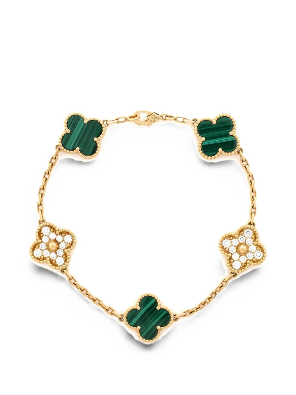 Van Cleef & Arpels Pre-Owned Vintage Alhambra 5 Motifs 18K Yellow Gold and Malachite with Diamonds bracelet | Farfetch Global