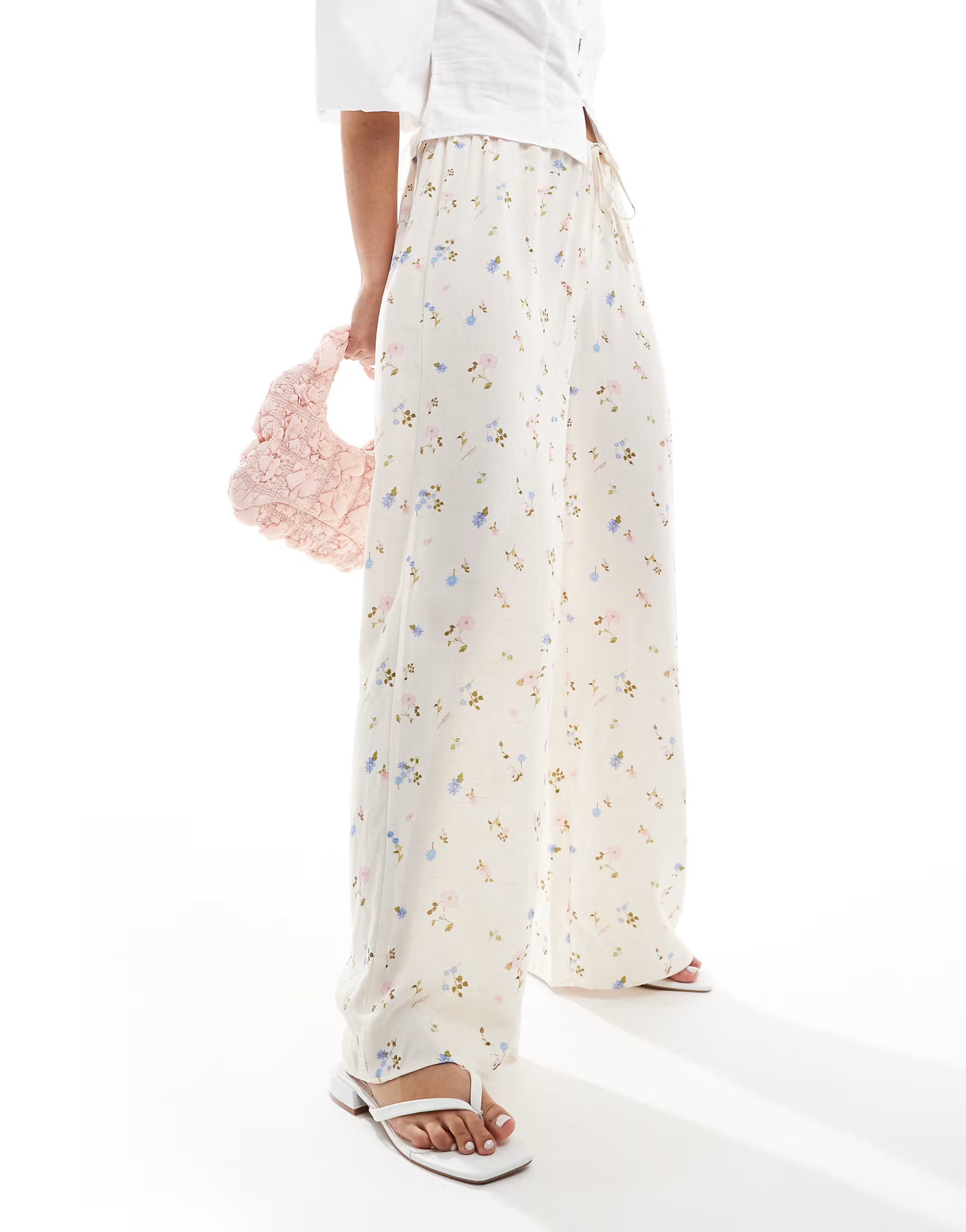 ASOS DESIGN linen look pull on wide leg pants in floral print | ASOS (Global)